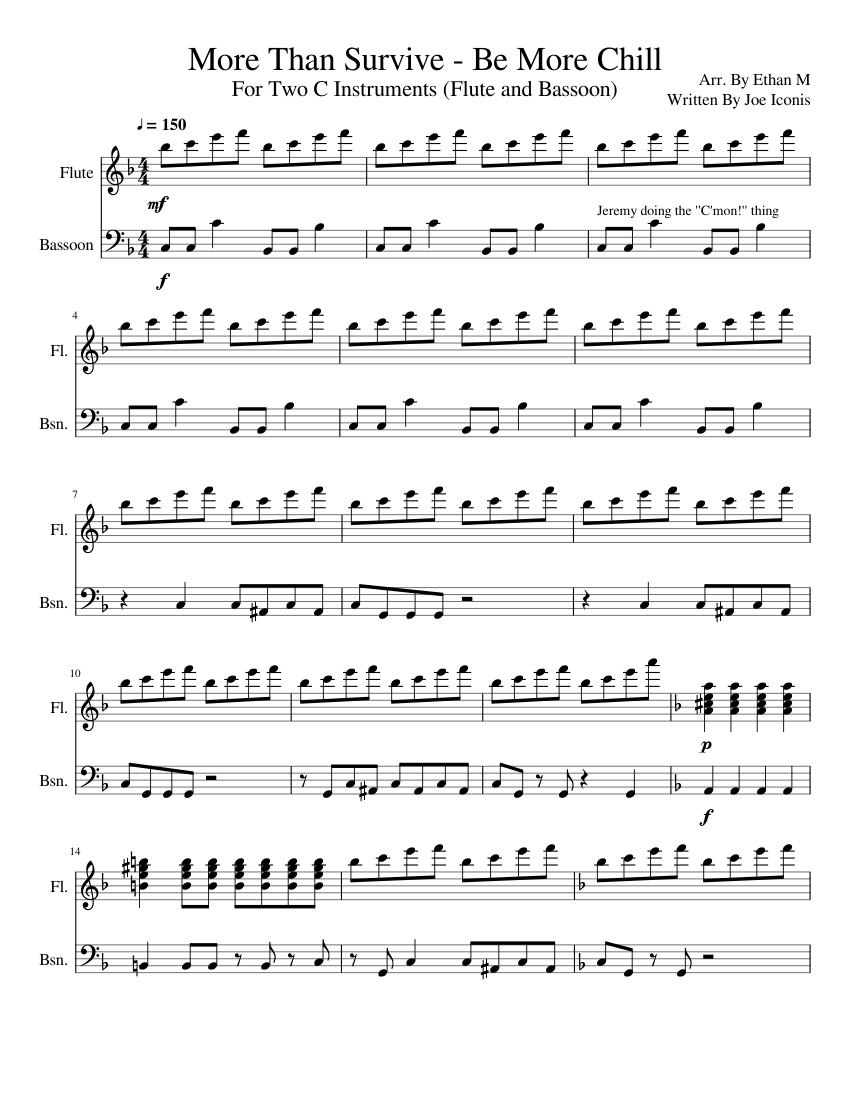 More Than Survive Be More Chill Duet Sheet music for Flute, Bassoon