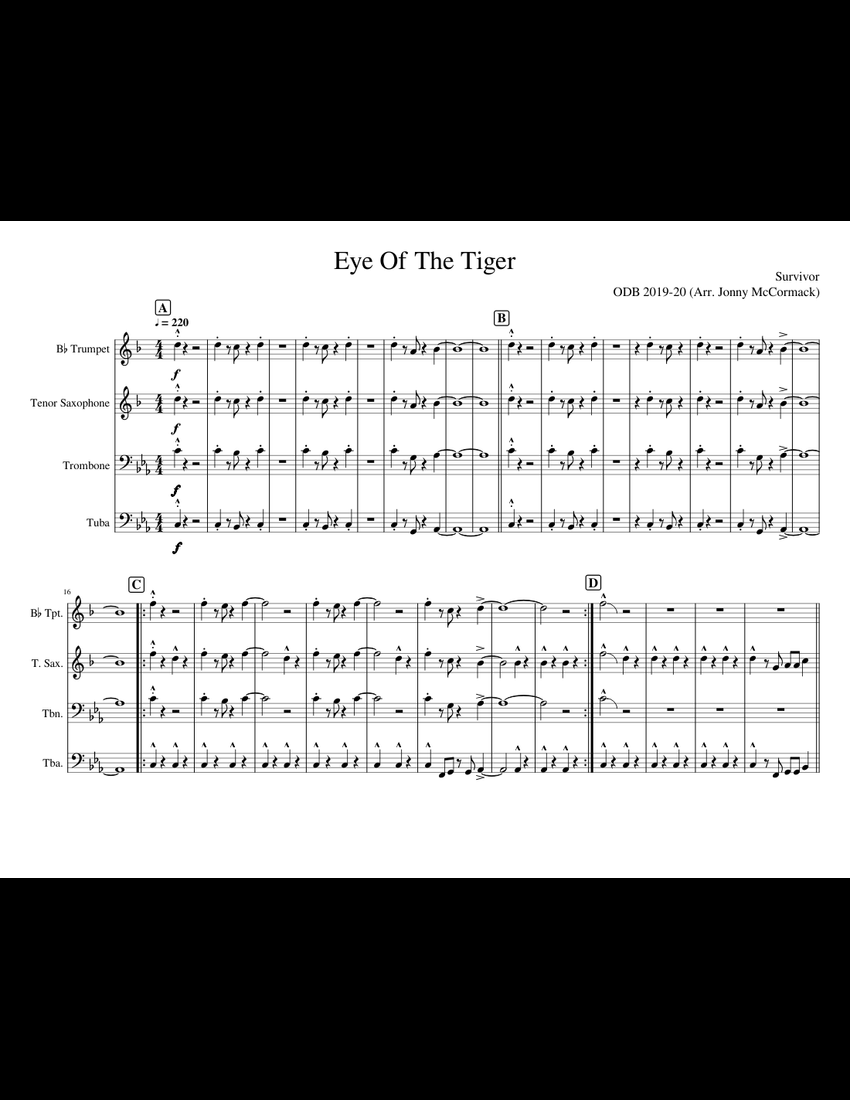 Eye Of The Tiger sheet music for Trumpet, Tenor Saxophone, Trombone
