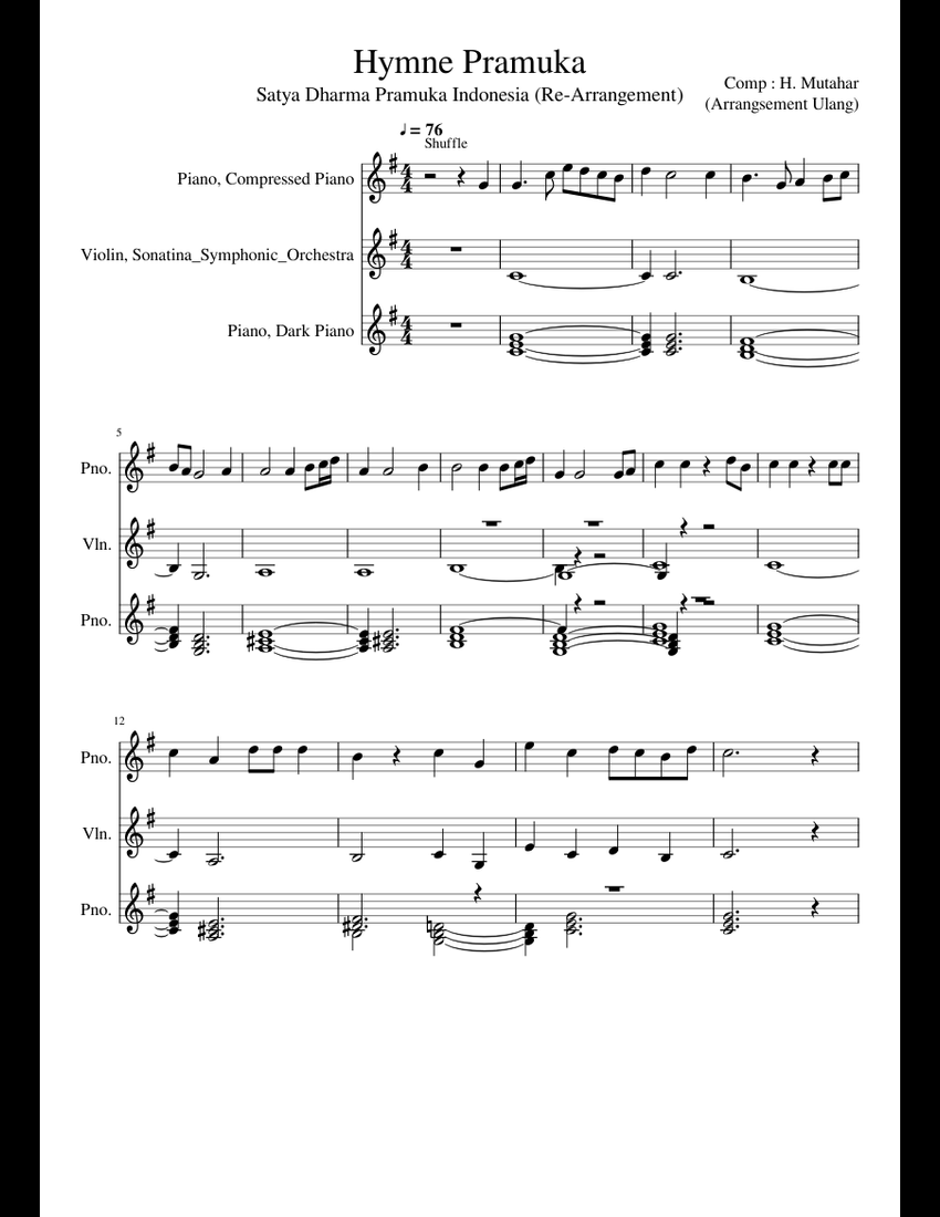 Hymne Pramuka Sheet music for Piano, Violin (Mixed Trio)