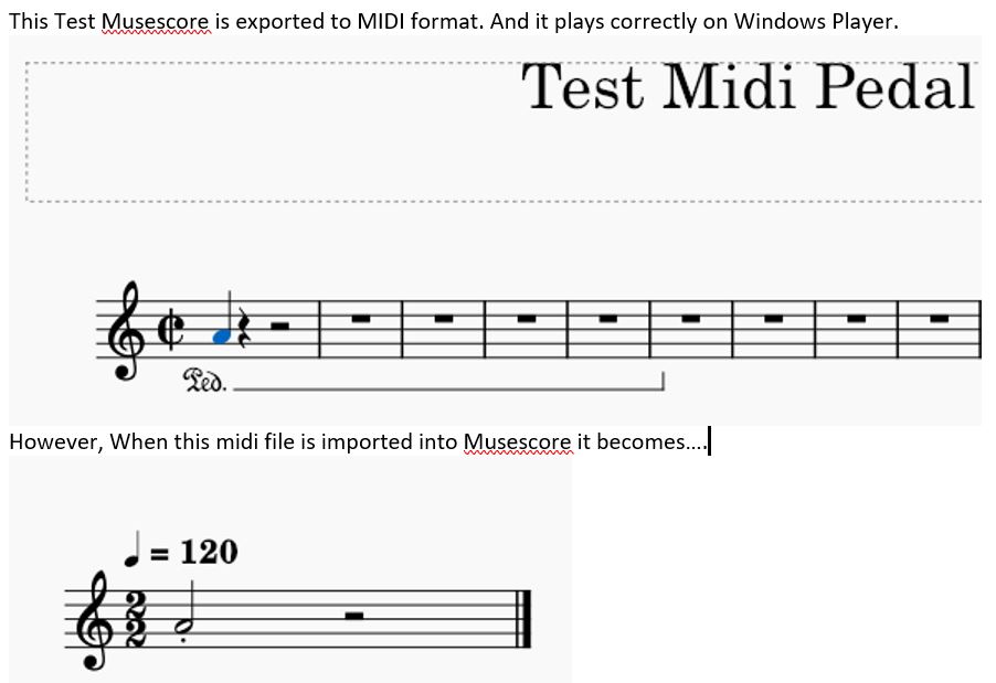 Export MIDI file Piano loses Sustain Pedal when imported. MuseScore