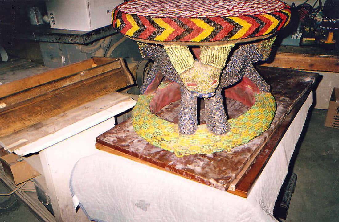 African Bead Table by Southern California exotic furniture restoration