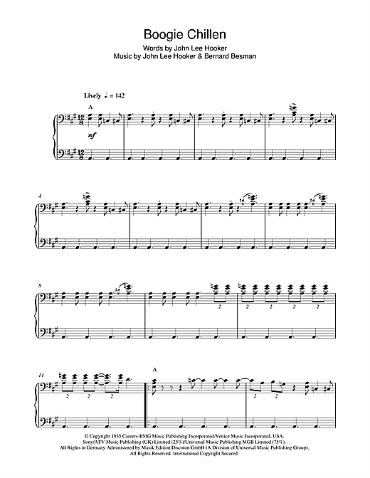 John Lee Hooker "Boogie Chillen" Sheet Music Notes, Chords Piano