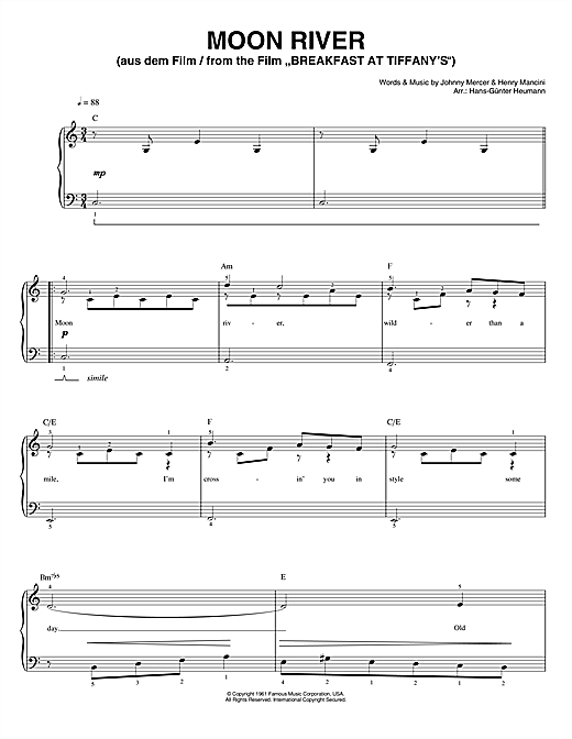 Music Sheet Andy Williams Moon River Sheet Music