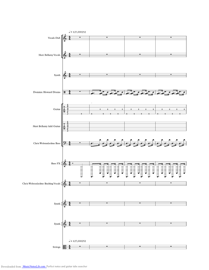 Uprising music sheet and notes by Muse