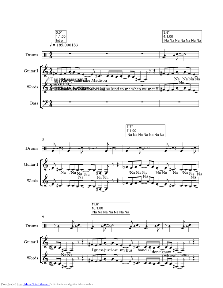 So what music sheet and notes by Pink