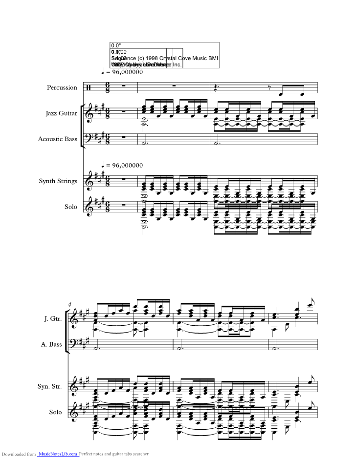 Calypso music sheet and notes by John Denver