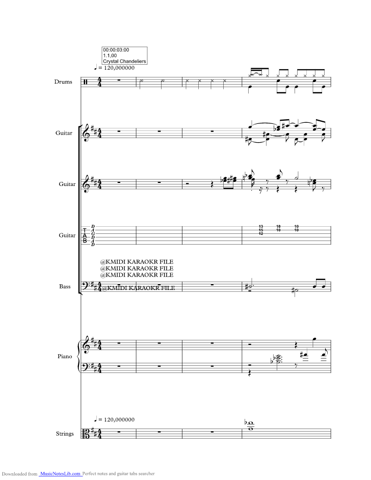 Crystal Chandeliers music sheet and notes by Jones