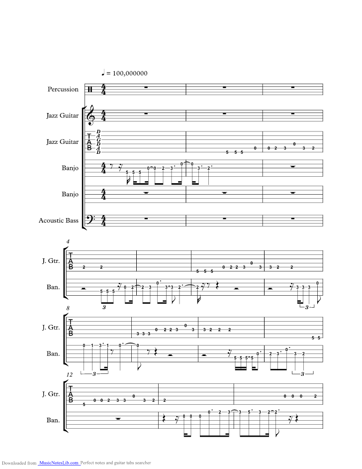 Dueling Banjos music sheet and notes by Bluegrass