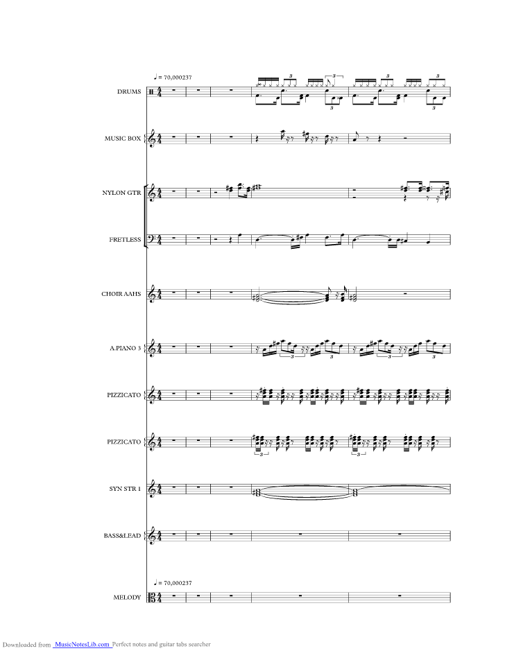 Monja music sheet and notes by Die Flippers