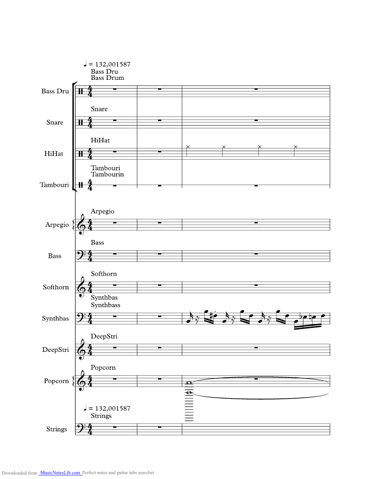 Popcorn music sheet and notes by Hot Butter