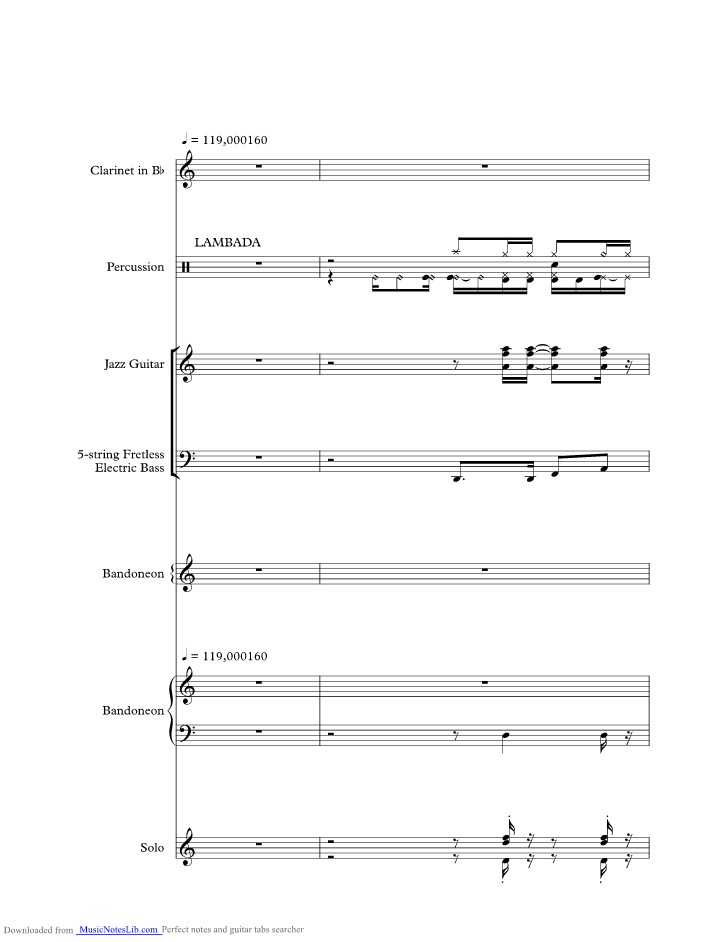 Lambada music sheet and notes by Kaoma
