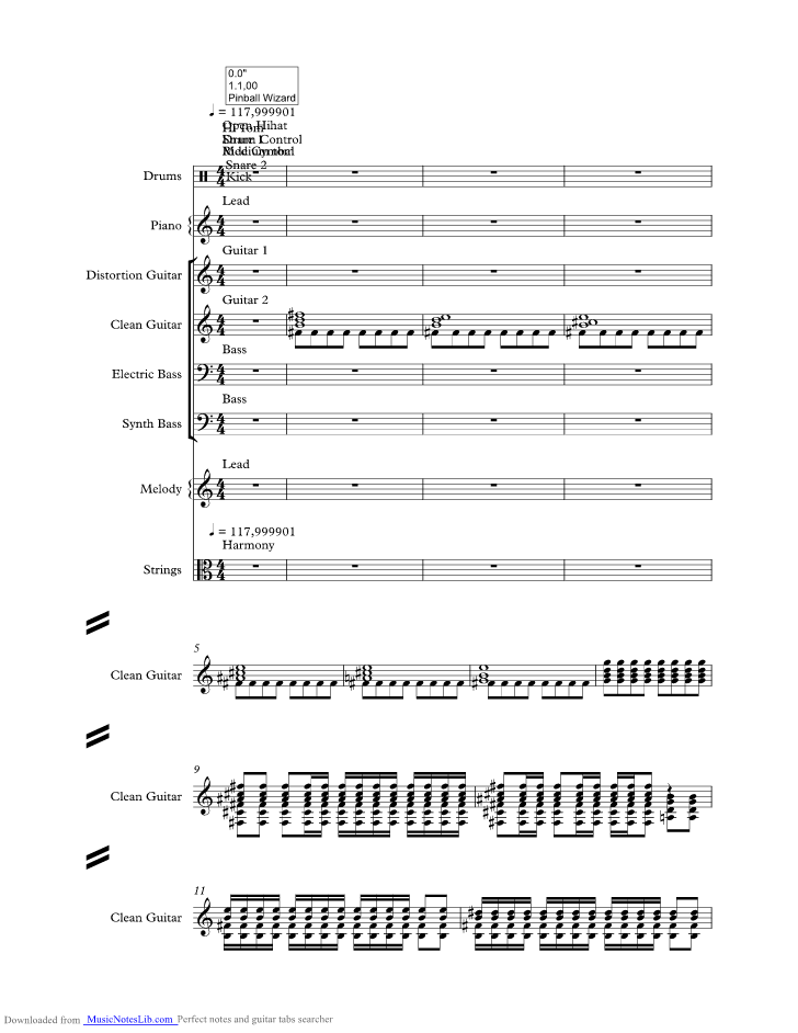 Pinball Wizard music sheet and notes by Pete Townshend