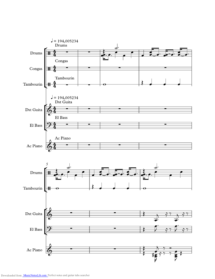 Jeepster music sheet and notes by T Rex