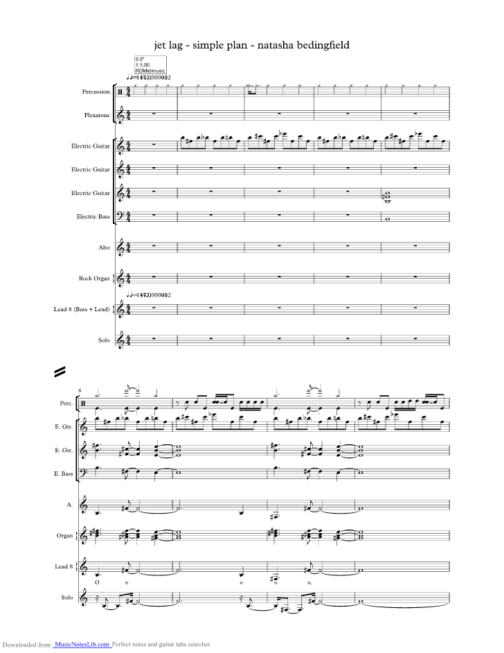 Jet Lag music sheet and notes by Simple plan
