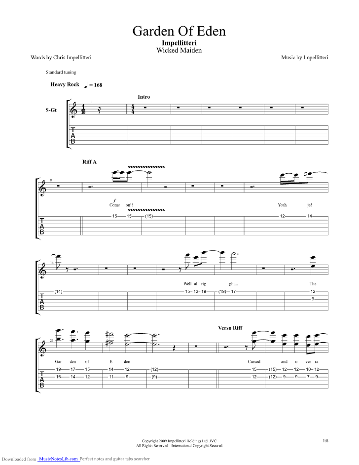 Garden Of Eden guitar pro tab by Impellitteri