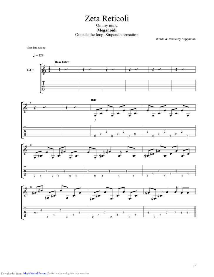 Zeta Reticoli guitar pro tab by Meganoidi