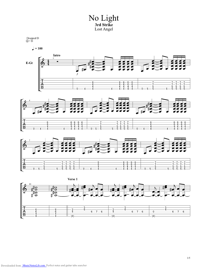 No Light guitar pro tab by 3rd Strike