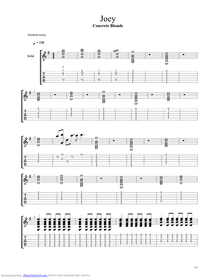 Joey guitar pro tab by Concrete Blonde