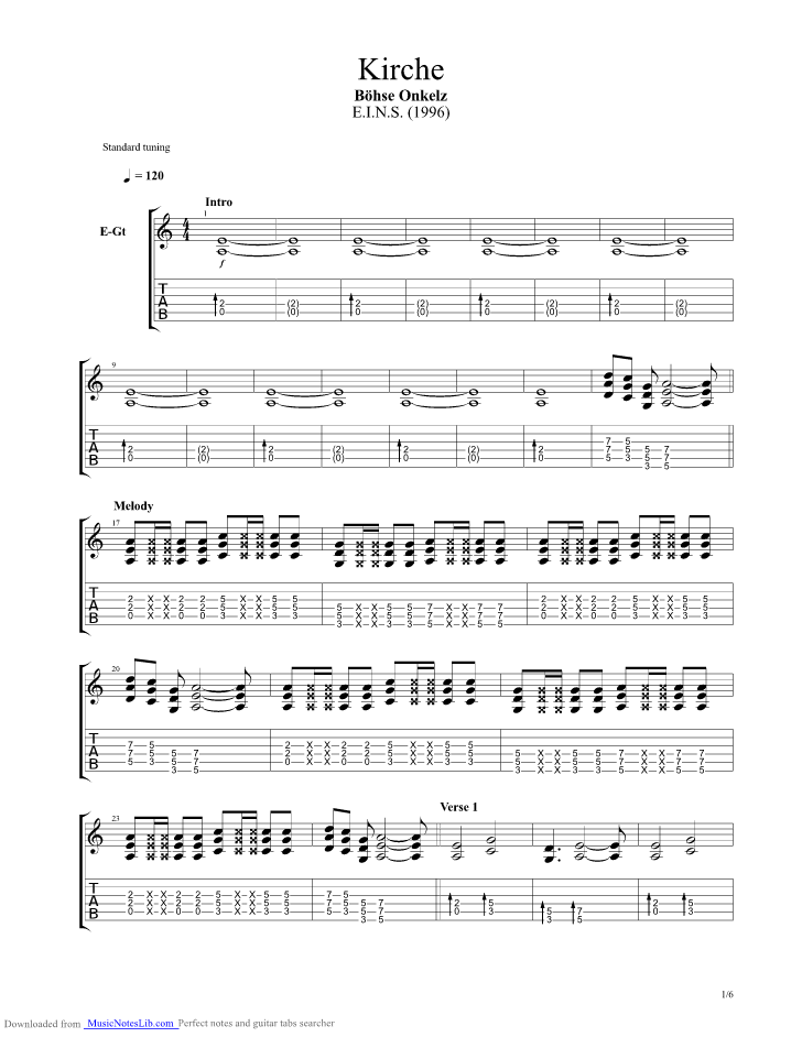 Die Kirche guitar pro tab by Boehse Onkelz