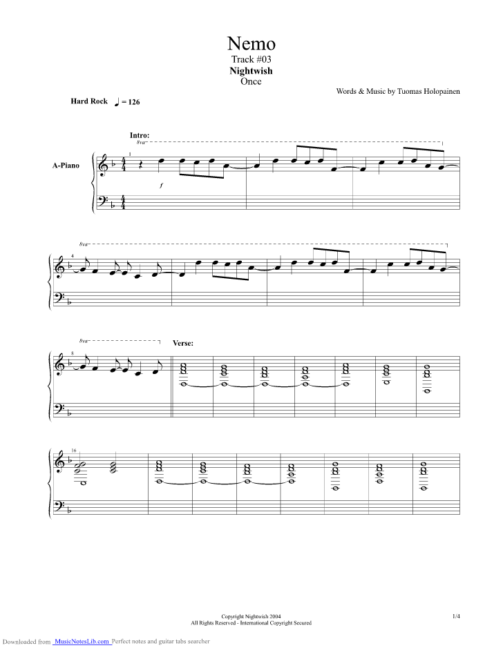 Nemo guitar pro tab by Nightwish