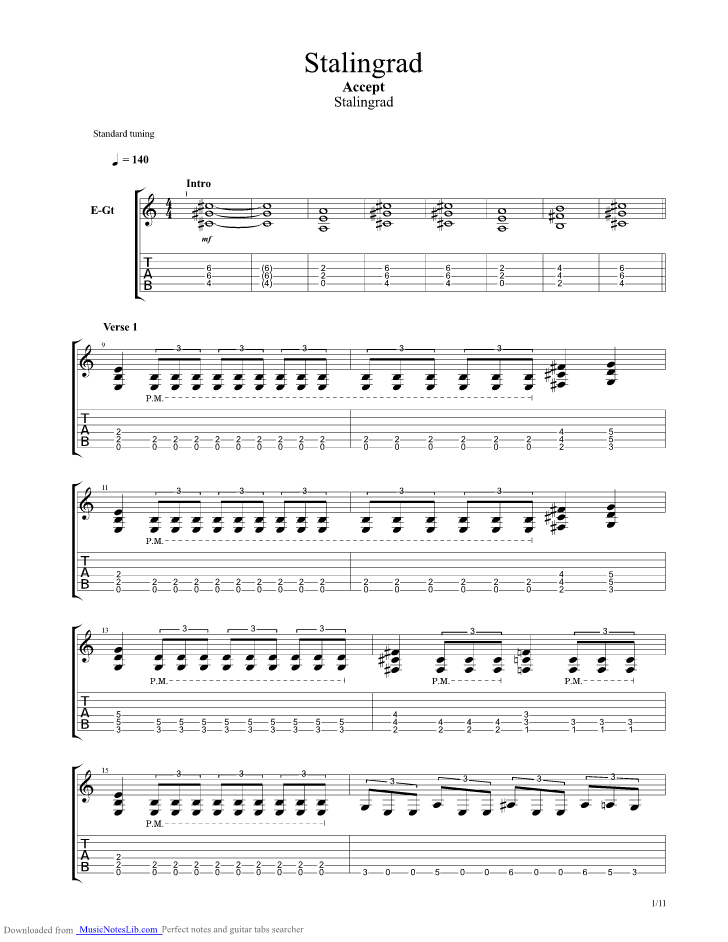 Stalingrad guitar pro tab by Accept