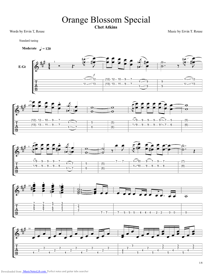 Orange Blossom Special guitar pro tab by Chet Atkins