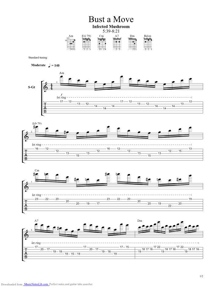 Bust A Move guitar pro tab by Infected Mushroom