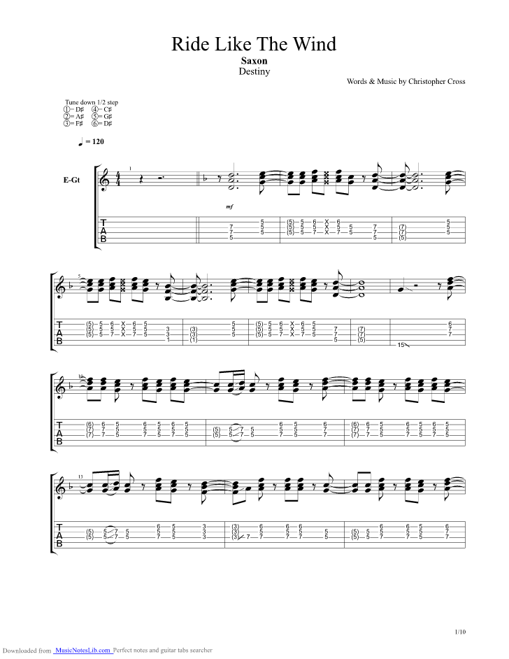 Ride Like The Wind guitar pro tab by Saxon