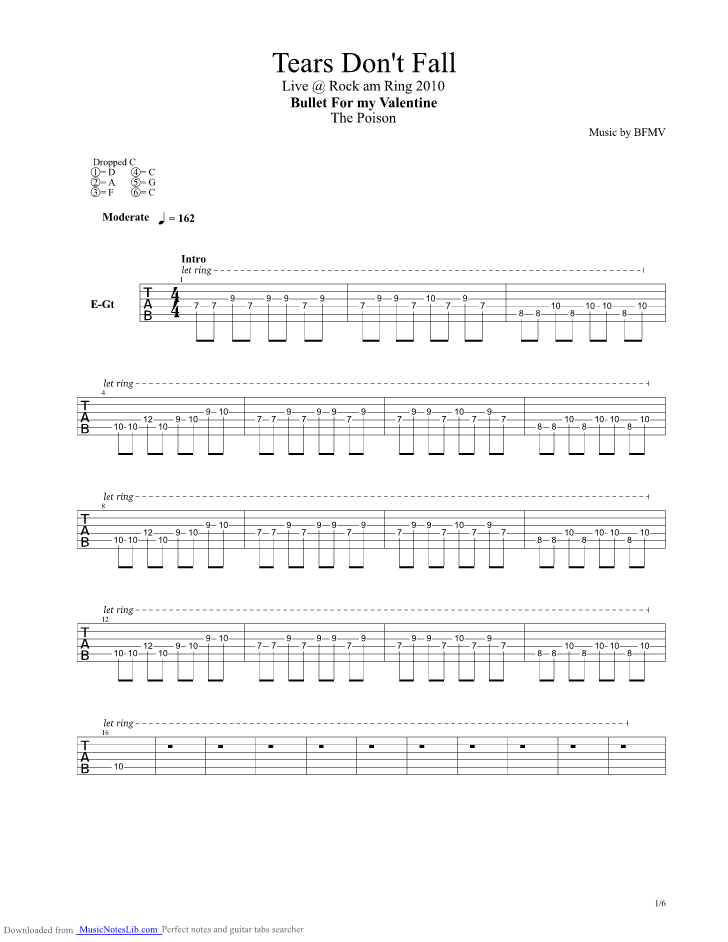 Tears Dont Fall guitar pro tab by Bullet For My Valentine