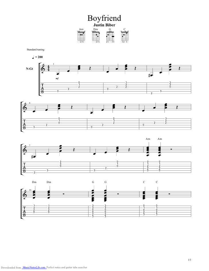 Boyfriend guitar pro tab by Justin Bieber