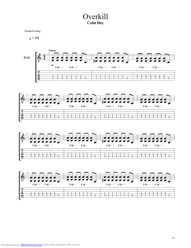 Overkill guitar pro tab by Men At Work