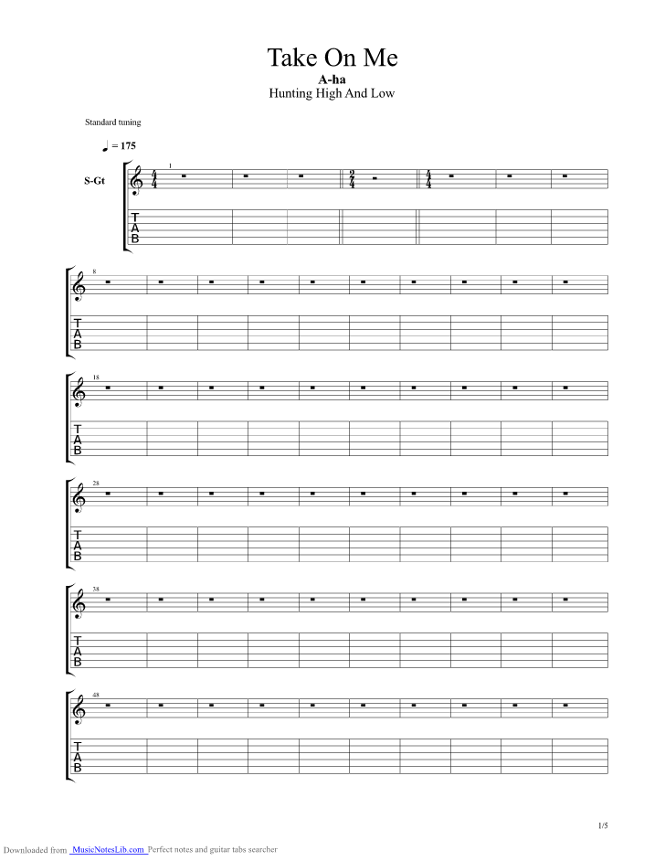 Take On Me guitar pro tab by AHA
