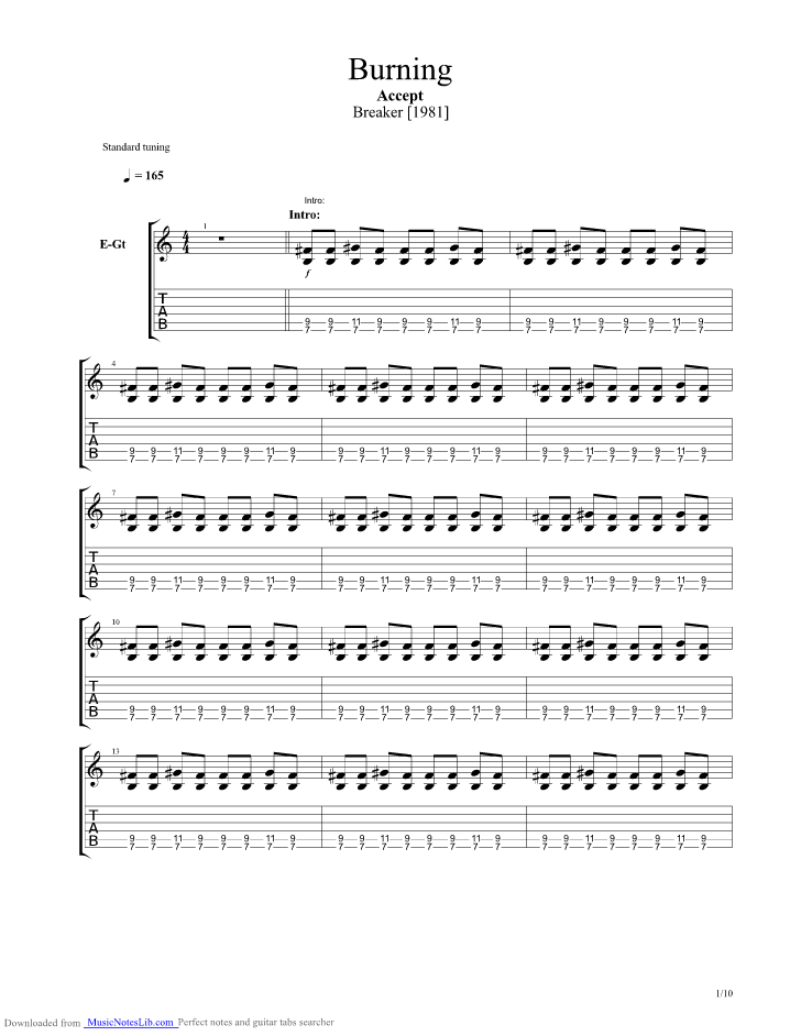 Burning guitar pro tab by Accept