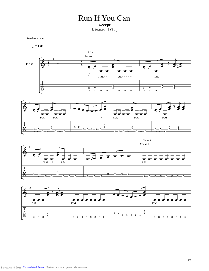 Run If You Can guitar pro tab by Accept