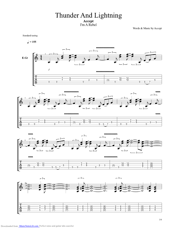 Thunder And Lightning guitar pro tab by Accept