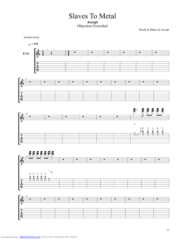 Slaves To Metal guitar pro tab by Accept