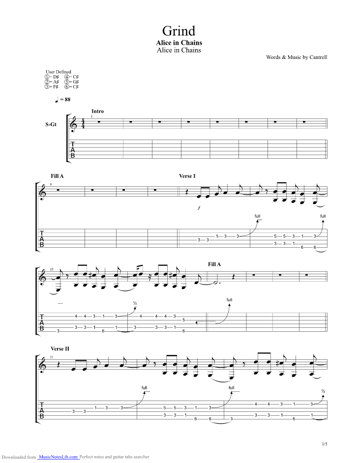 Grind guitar pro tab by Alice In Chains