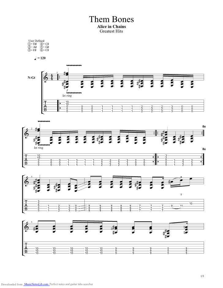 Them Bones guitar pro tab by Alice In Chains