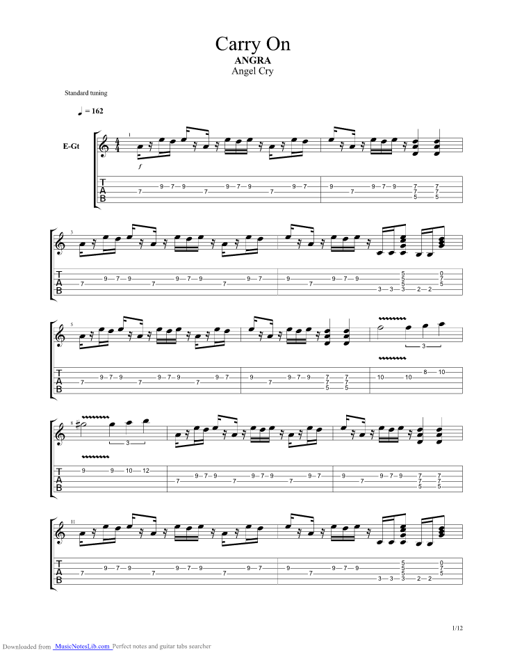 Carry On guitar pro tab by Angra