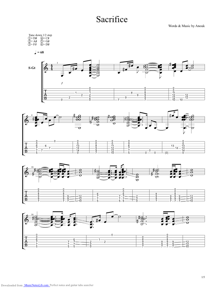 Sacrifice guitar pro tab by Anouk