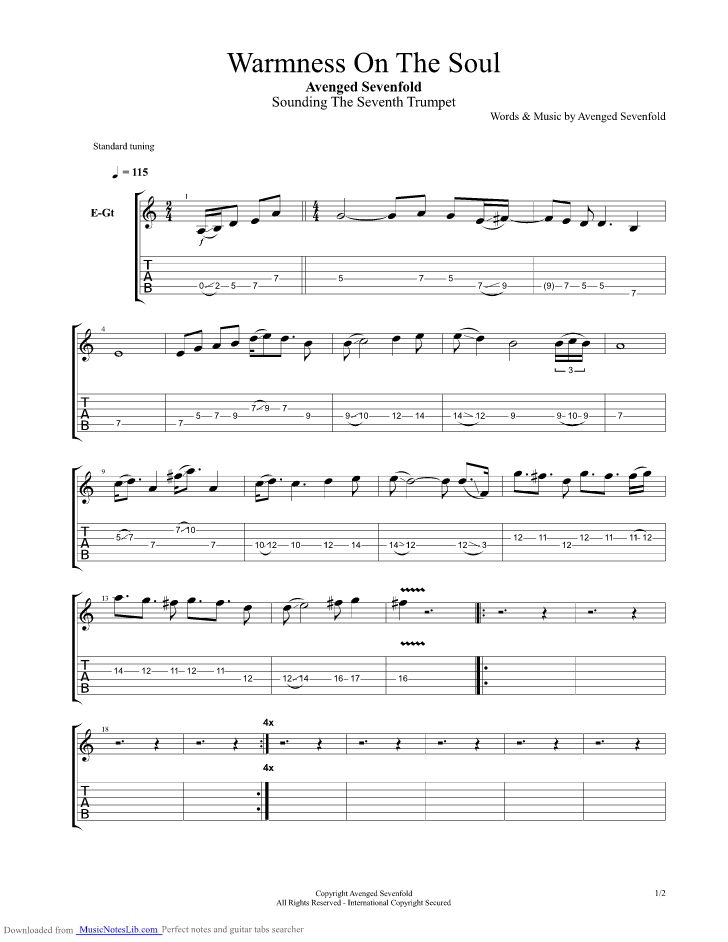 Warmness On The Soul guitar pro tab by Avenged Sevenfold