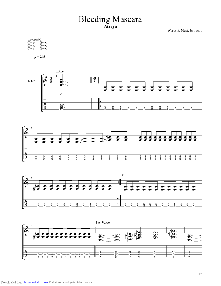 Bleeding Mascara guitar pro tab by Atreyu
