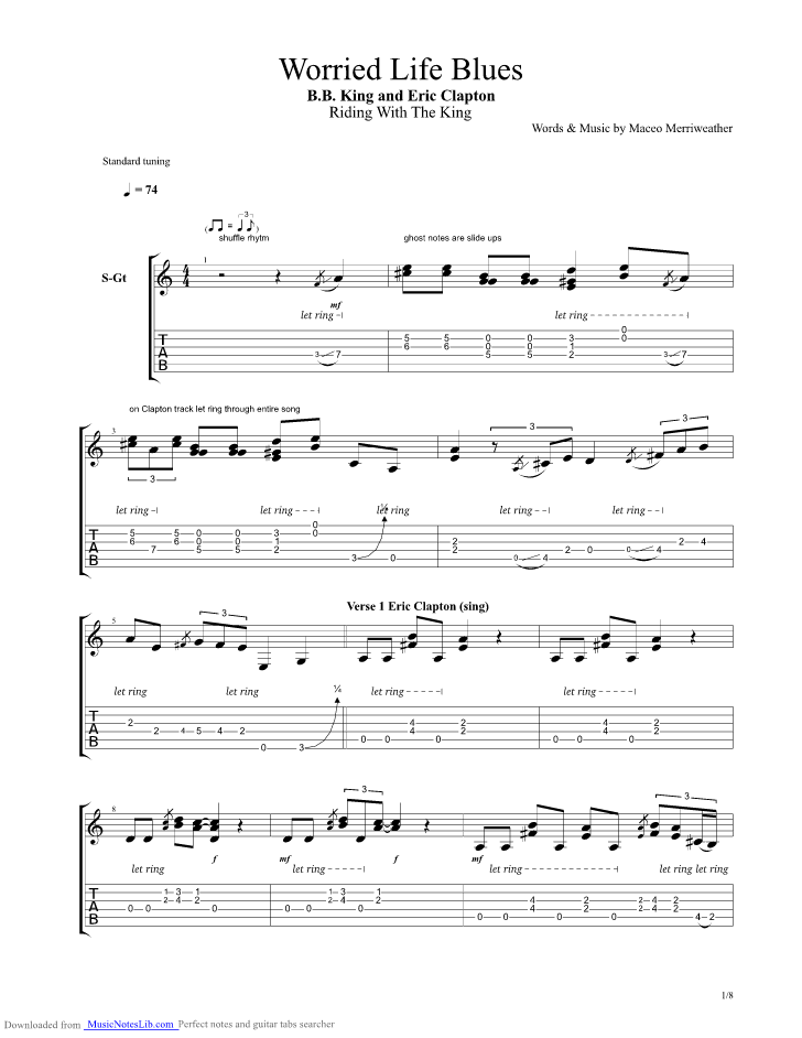Worried Life Blues guitar pro tab by BB King