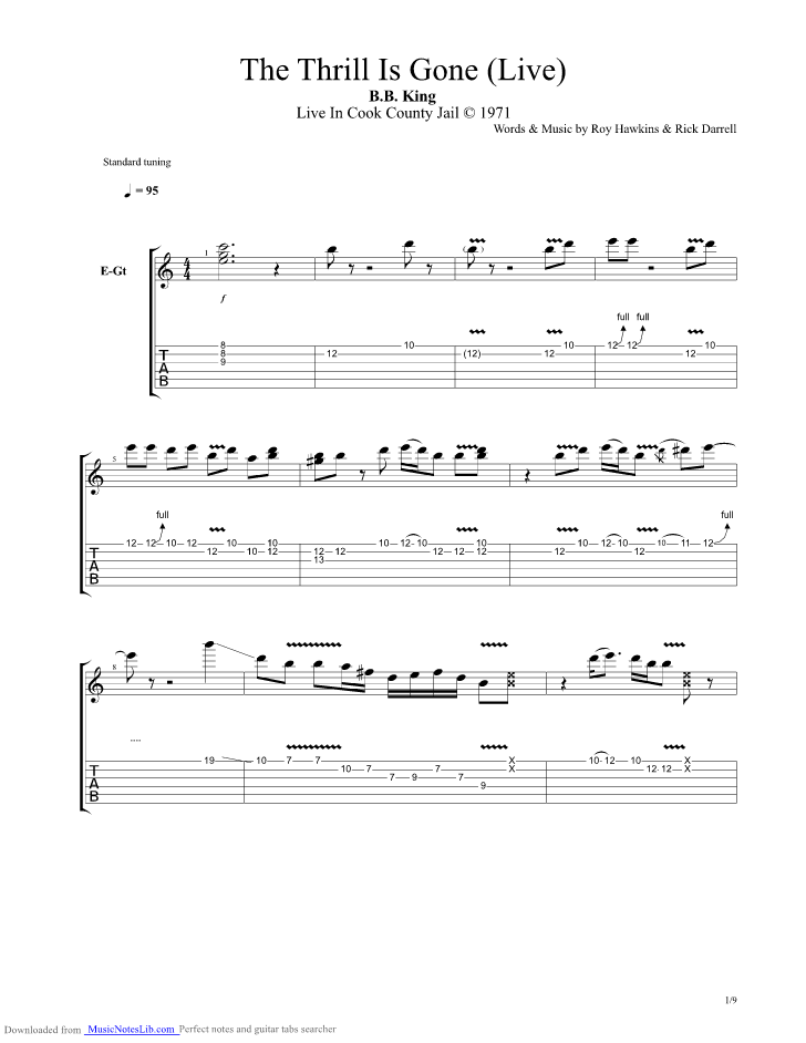 The Thrill Is Gone Live guitar pro tab by BB King