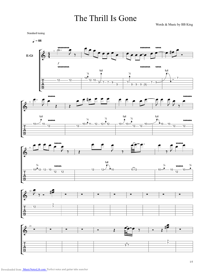 The Thrill Is Gone guitar pro tab by BB King