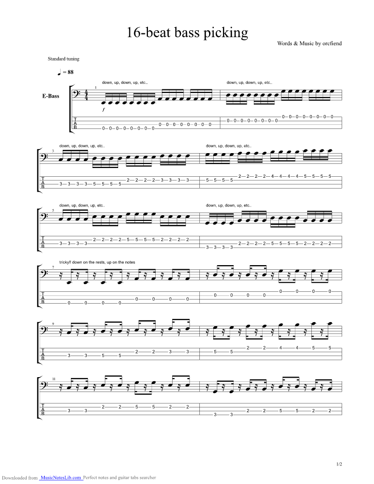 16 Beat Bass Picking Exercise guitar pro tab by Bass Exercises