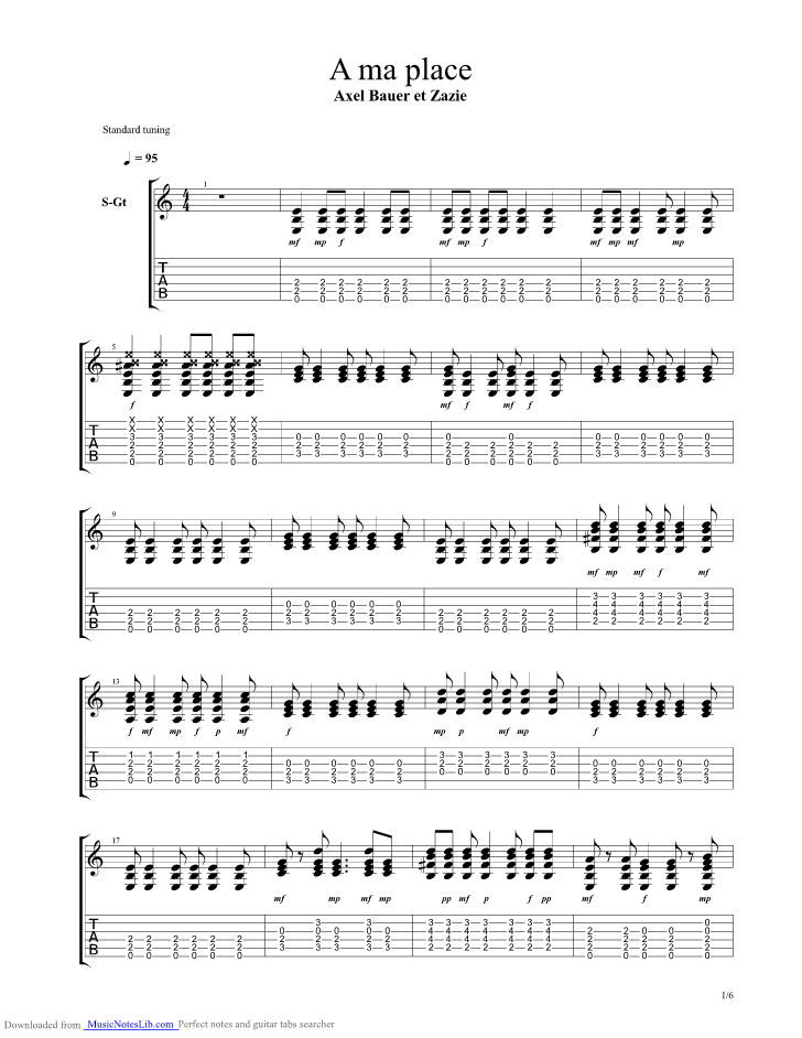 A Ma Place guitar pro tab by Bauer Axel