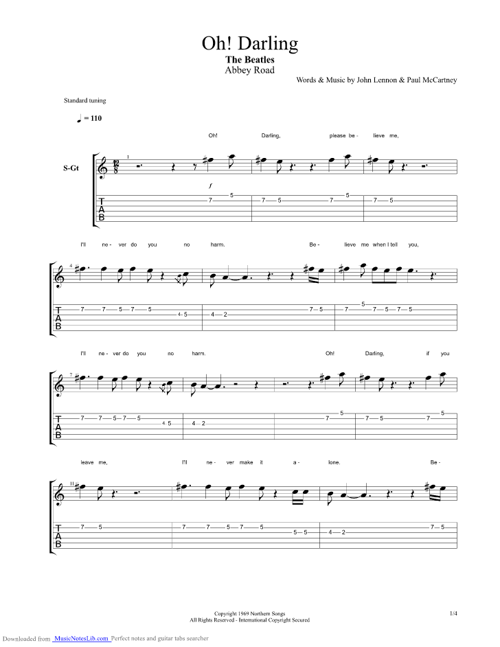Oh Darling guitar pro tab by Beatles