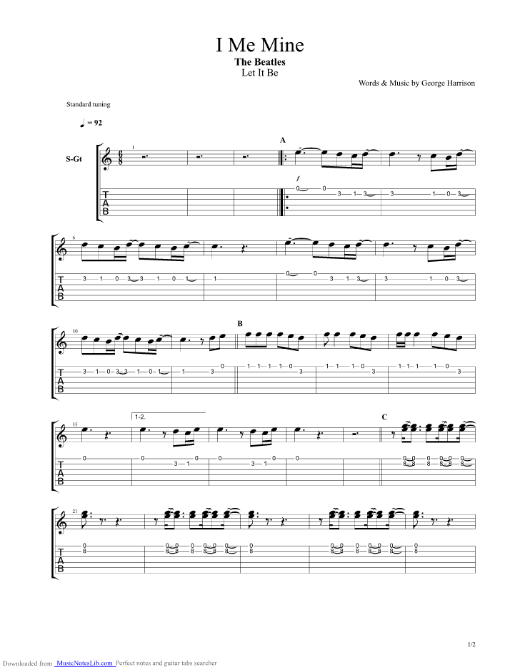 I Me Mine guitar pro tab by Beatles