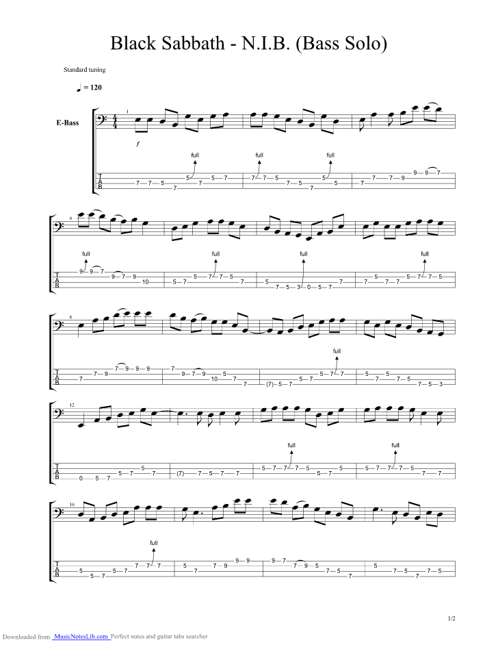 N.I.B Intro Bass Solo guitar pro tab by Black Sabbath